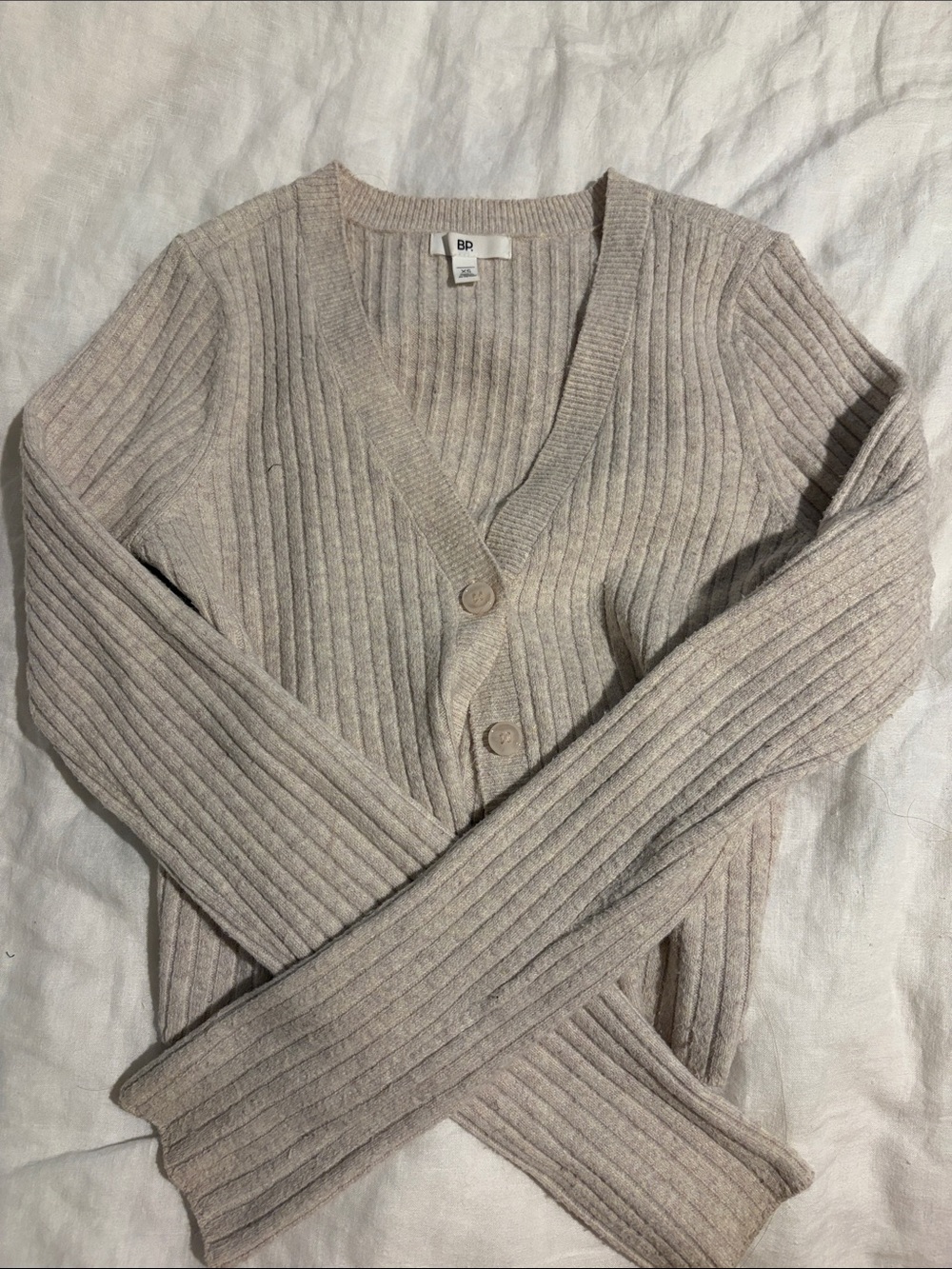 bp Neutral Ribbed V-Neck Button Cardigan